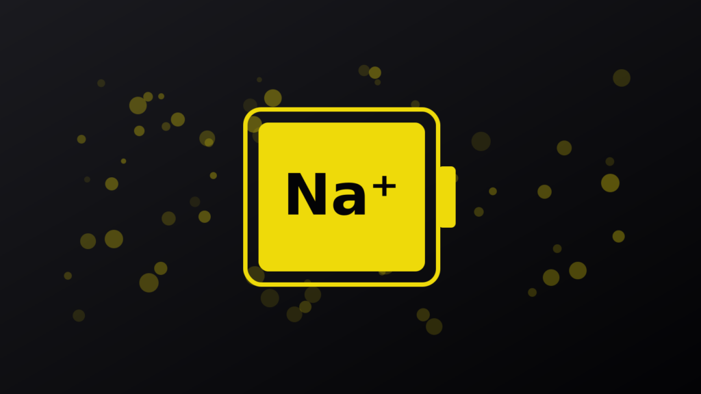 Titelgrafik: stilisierte Batteriezelle mit dem Symbol Na⁺ für Natrium-Ionen auf dunklem Hintergrund